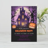 Spooky Witch's Haunted House Halloween Party Kaart (Staand voorkant)