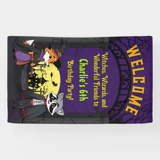 Spooky Woodland Animals in Costume Party Welkom Spandoek (Horizontaal)