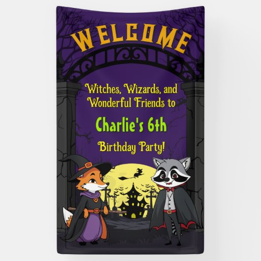 Spooky Woodland Animals in Costume Party Welkom Spandoek (Verticaal)
