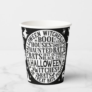 Spooky Word Art Black & White Halloween Papieren Bekers