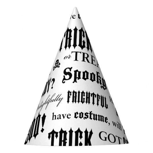 Spooky Words Black White Halloween Party Pet Feesthoedjes (Voorkant)