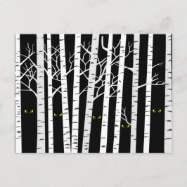 Spooky Yellow Halloween Eyes in Birch Forest Briefkaart