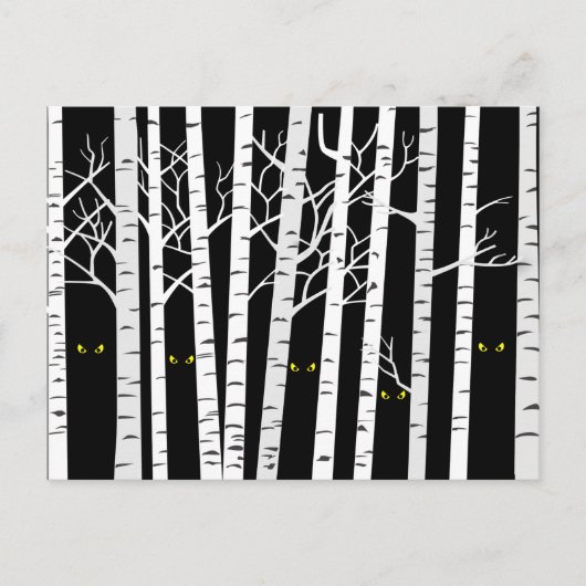 Spooky Yellow Halloween Eyes in Birch Forest Briefkaart (Voorkant)