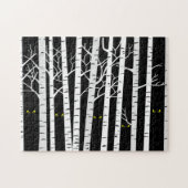 Spooky Yellow Halloween Eyes in Birch Forest Legpuzzel (Horizontaal)