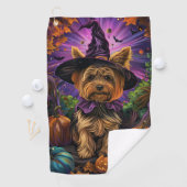 Spooky Yorkipoo Hond Halloween Heks en Pompoen Golfhanddoek (Insitu)