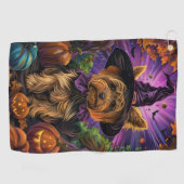 Spooky Yorkipoo Hond Halloween Heks en Pompoen Golfhanddoek (Horizontaal)