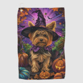 Spooky Yorkipoo Hond Halloween Heks en Pompoen Golfhanddoek (Voorkant)