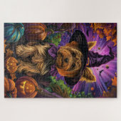 Spooky Yorkipoo Hond Halloween Heks en Pompoen Legpuzzel (Horizontaal)