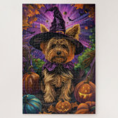 Spooky Yorkipoo Hond Halloween Heks en Pompoen Legpuzzel (Verticaal)