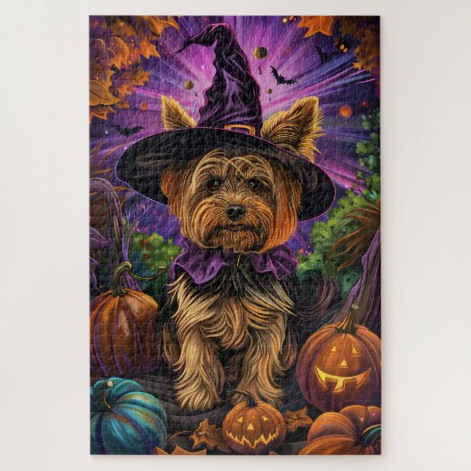 Spooky Yorkipoo Hond Halloween Heks en Pompoen Legpuzzel (Verticaal)