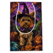 Spooky Yorkipoo Hond Halloween Heks en Pompoen Medium Cadeauzakje (Voorkant)