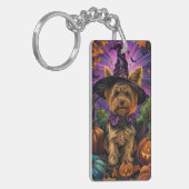 Spooky Yorkipoo Hond Halloween Heks en Pompoen Sleutelhanger (Voorkant Links)