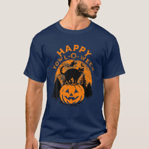 Spooky Yowl-O-Ween Black Cat op een halloween Jack T-shirt