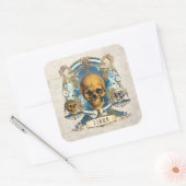  Spooky Zodiac Floral Weegschaal Unieke Schedel Vierkante Sticker (Envelop)