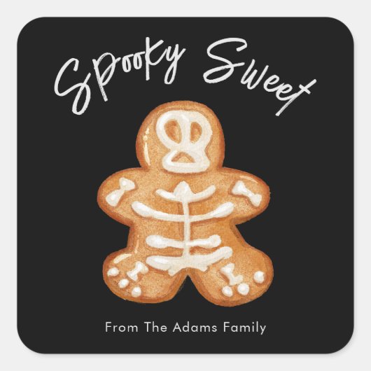 Spooky Zoet Skelet Suiker Cookie Vierkante Sticker (Voorkant)