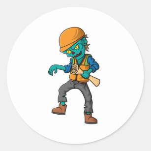Spooky zombie architect cartoon karakter ronde sticker
