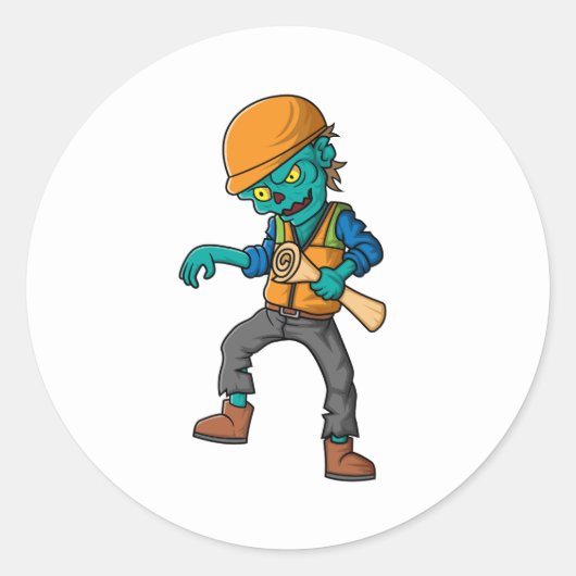 Spooky zombie architect cartoon karakter ronde sticker (Voorkant)