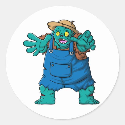 Spooky Zombie Boer Cartoon Karakter Ronde Sticker (Voorkant)