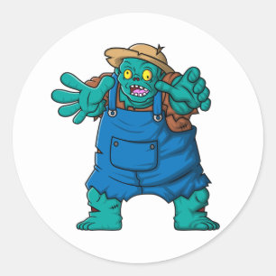 Spooky Zombie Boer Cartoon Karakter Ronde Sticker