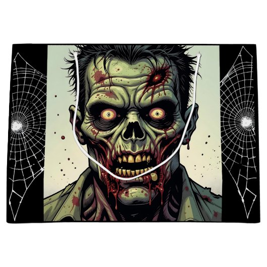 Spooky Zombie en Spiderwebs Halloween Groot Cadeauzakje (Voorkant)