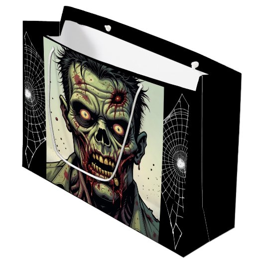 Spooky Zombie en Spiderwebs Halloween Groot Cadeauzakje (Voorkant Gekanteld)