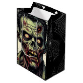 Spooky Zombie en Spiderwebs Halloween Medium Cadeauzakje (Voorkant Gekanteld)