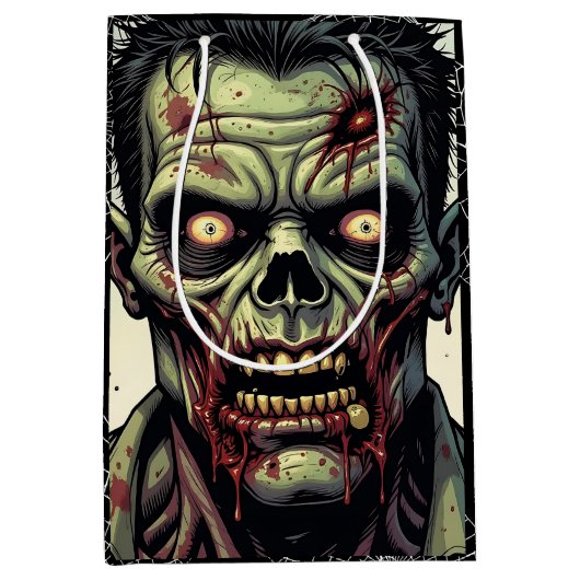 Spooky Zombie en Spiderwebs Halloween Medium Cadeauzakje (Voorkant)