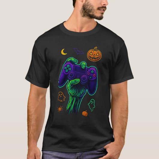 Spooky Zombie Gamer Halloween Controller – Neon SK T-shirt (Voorkant)