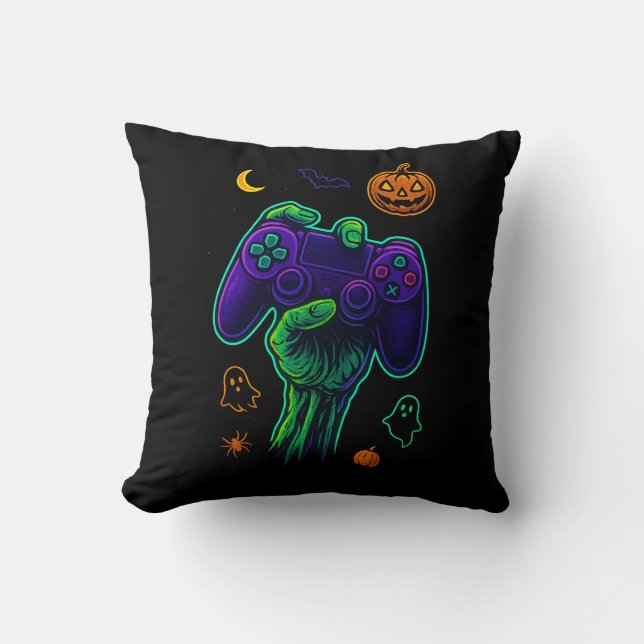 Spooky Zombie Gamer Halloween Sierkussen (Voorkant)