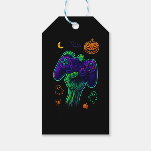 Spooky Zombie Gamer Halloween Sierkussen Cadeaulabel (Voorkant)