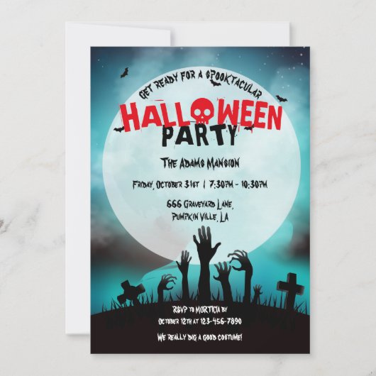 Spooky Zombie Graveyard Halloween Party Kaart (Voorkant)