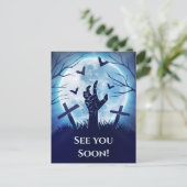 Spooky Zombie Graveyard (middernacht blauw) Briefkaart (Staand voorkant)