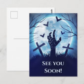 Spooky Zombie Graveyard (middernacht blauw) Briefkaart (Voorkant / Achterkant)