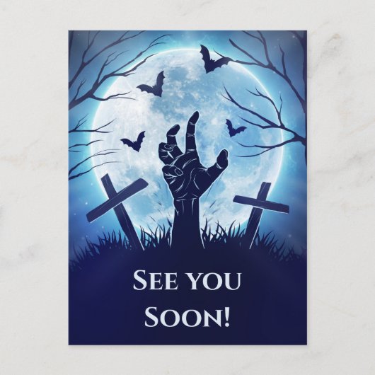 Spooky Zombie Graveyard (middernacht blauw) Briefkaart (Voorkant)