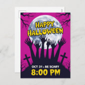 Spooky Zombie Hands Full Moon Halloween Feestdagenkaart (Voorkant / Achterkant)