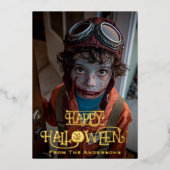 Spooky Zombie Pilot Foto Grappige Foto Halloween Folie Feestdagenkaart (Voorkant)