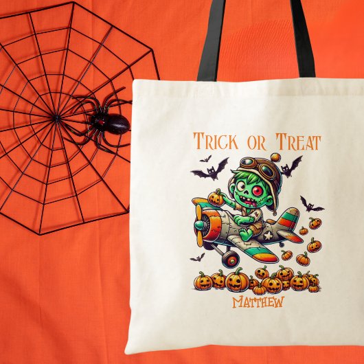 Spooky Zombie Pilot Vliegtuig, Pompoenen, Hallowee Tote Bag
