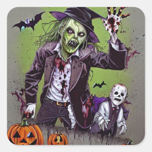 Spooky Zombies Halloween Vierkante Sticker (Voorkant)