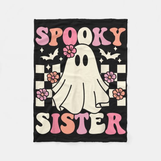Spooky Zus Halloween Ghost Kostuum Retro Groovy Fleece Deken (Voorkant)
