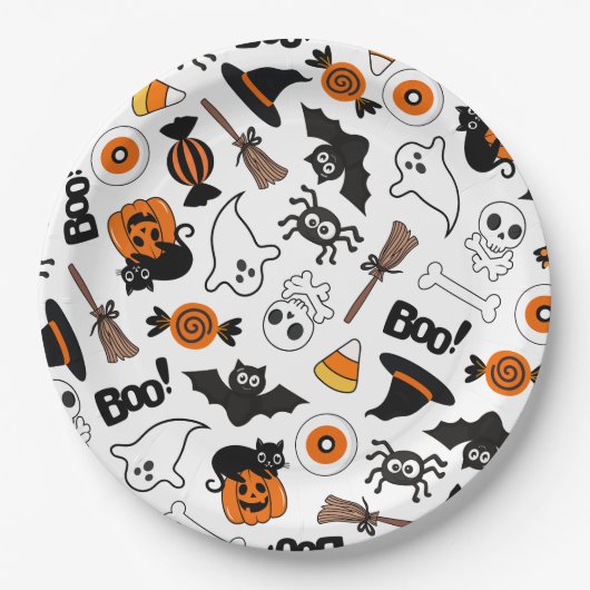 Spooky zwart en Oranje Halloween Party Papieren Bordje (Voorkant)