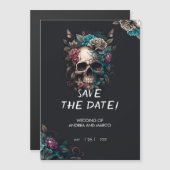 Spooky Zwart en Paarse schedel Gothic Save the Dat Magnetische Uitnodiging (Voorkant / Achterkant)