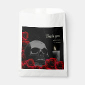 Spooky zwart en rood gotische schedel Rozen Hallow Bedankzakje (Voorkant)