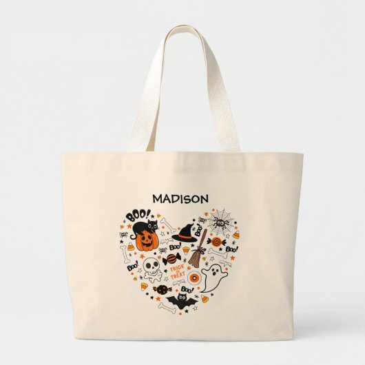 Spooky zwart en Sinaasappel Halloween Grote Tote Bag (Voorkant)