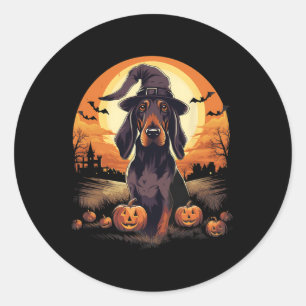Spooky zwart en tan coonhound hond heks Halloween Ronde Sticker