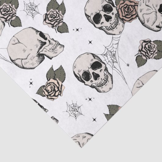 Spooky zwart en wit Bloemen Kleine Schedel Hallowe Tissuepapier (Detail)