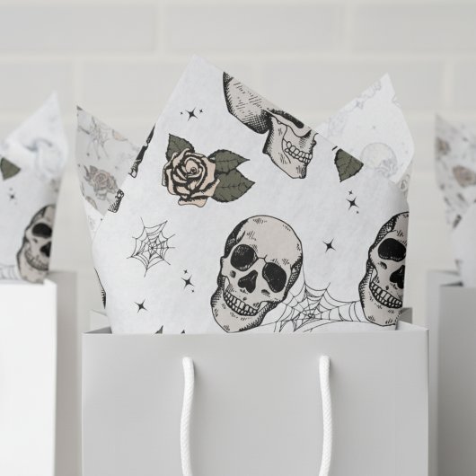 Spooky zwart en wit Bloemen Kleine Schedel Hallowe Tissuepapier