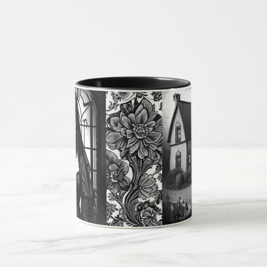 Spooky zwart en wit gotisch meisje mok (Midden)