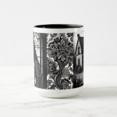 Spooky zwart en wit gotisch meisje mok (Midden)