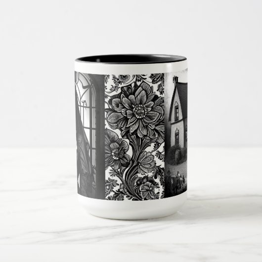 Spooky zwart en wit gotisch meisje mok (Midden)