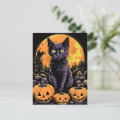 Spooky Zwart Kat Halloween Pompoen Briefkaart (Staand voorkant)